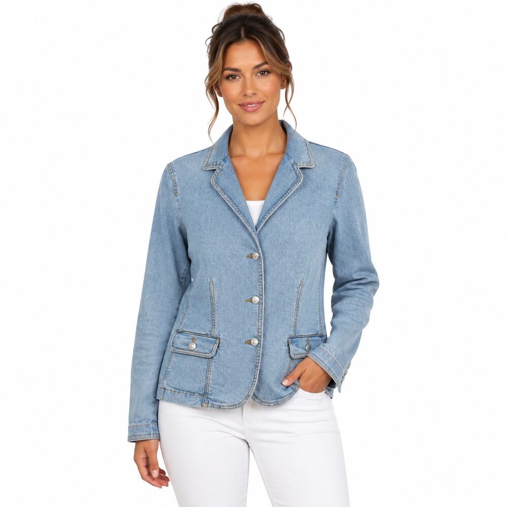 Cabi Light Wash Denim Blazer Jacket Women's Size 10
